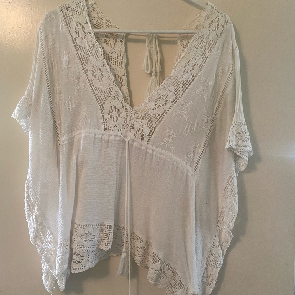 Zara Trafaluc cotton blouse with lace trim